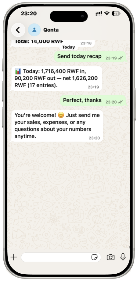 A daily recap message from Qonta